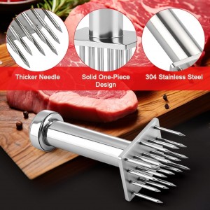 Stainless Steel Meat Tenderizer Tool with 18 Sharp Needles, Marinating Prep Tool with free cleaning brush, Durable Meat Mallet Hammer for Tenderizing Steak, Beef, Chicken, Pork(Silver)