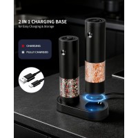 CIRCLE JOY Electric Salt and Pepper Grinder Set with 2-in-1 Charging & Storage Base, Rechargeable Automatic Pepper Mill, Adjustable Coarseness, LED Light, 140ml Capacity
