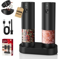 CIRCLE JOY Electric Salt and Pepper Grinder Set with 2-in-1 Charging & Storage Base, Rechargeable Automatic Pepper Mill, Adjustable Coarseness, LED Light, 140ml Capacity