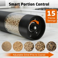 118ml Large Capacity Electric Salt,Pepper and Spice Grinder,USB-C Rechargeable Automatic Mill with 15 Precise Settings, LED Light, Premium Matte Black Kitchen Gadget [Single Pack]