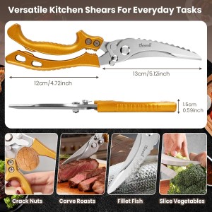 LEEPENK Kitchen Scissors All Purpose 2 Packs,Stainless Steel Kitchen Shear Dishwasher Safe,Heavy Duty Poultry Shears with Non-Slip Handle & Safety Lock,Cooking Scissor for Food