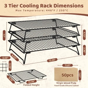 3 Tier Stackable Cooling Rack for Cooking and Baking, Wire Rack for Baking Sheet w/50 Parchment Papers, 13.4