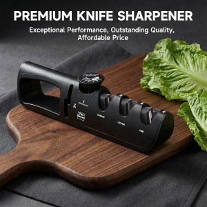 Knife Sharpener, 4-in-1 with Non-Slip Base and Adjustable Angle Guide, Perfect for Fruit Knives, Steel Knives & Scissors, Repair, Restore & Polish Blade (Black)