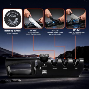 Knife Sharpener, 4-in-1 with Non-Slip Base and Adjustable Angle Guide, Perfect for Fruit Knives, Steel Knives & Scissors, Repair, Restore & Polish Blade (Black)