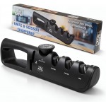 Knife Sharpener, 4-in-1 with Non-Slip Base and Adjustable Angle Guide, Perfect for Fruit Knives, Steel Knives & Scissors, Repair, Restore & Polish Blade (Black)