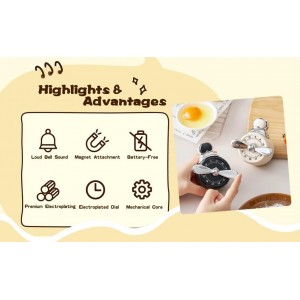 Magnetic Timer, Mechanical Kitchen Cooking Reminder & Student Time Manager, Self-Discipline Alarm Clock for Time Management, Fridge Magnet Timer for Home School Office (White)