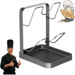 Kitchen Pot Lid Organizer - Stainless Steel Pot Lid Holder While Cooking & Spoon Rest with Removable Drip Tray for Countertop