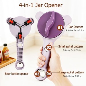 4-in-1 Jar Opener, Adjustable Jar Opener for Seniors, Kitchen Tool Designed Specifically for Seniors and Those with Limited Physical Strength, Suitable For Beer, Salad Dressing, Jar (Purple)