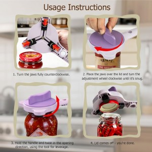4-in-1 Jar Opener, Adjustable Jar Opener for Seniors, Kitchen Tool Designed Specifically for Seniors and Those with Limited Physical Strength, Suitable For Beer, Salad Dressing, Jar (Purple)