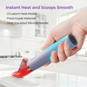 Heated Ice Cream Scoop with On/Off Switch, Electric Ice Cream Scooper for Hardened Ice Cream, Gelato, Sorbet, Melon, Waterproof IPX7, Handheld Heating Up to 160°F, Rechargeable with LED Display,Purple