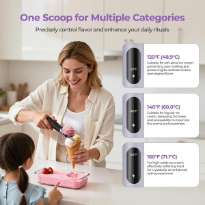 Heated Ice Cream Scoop with On/Off Switch, Electric Ice Cream Scooper for Hardened Ice Cream, Gelato, Sorbet, Melon, Waterproof IPX7, Handheld Heating Up to 160°F, Rechargeable with LED Display,Purple