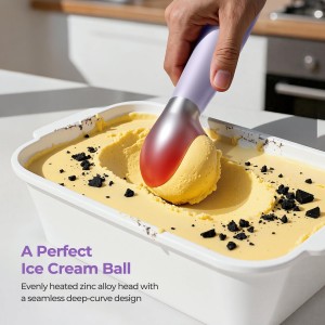 Heated Ice Cream Scoop with On/Off Switch, Electric Ice Cream Scooper for Hardened Ice Cream, Gelato, Sorbet, Melon, Waterproof IPX7, Handheld Heating Up to 160°F, Rechargeable with LED Display,Purple