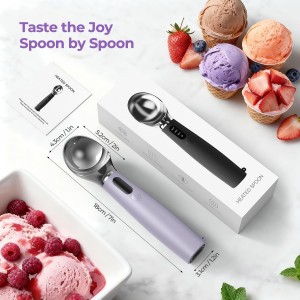 Heated Ice Cream Scoop with On/Off Switch, Electric Ice Cream Scooper for Hardened Ice Cream, Gelato, Sorbet, Melon, Waterproof IPX7, Handheld Heating Up to 160°F, Rechargeable with LED Display,Purple