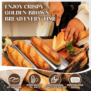 Sliner 5 Pack Nonstick Baguette Bread Pan for French Bread Baking 15 Inch 2&3&4 Loaves Baguette Baking Tray for Sourdough 2 Pcs Proofing Cloth Dough Suitable for Creating Crisp Golden Brown Crust