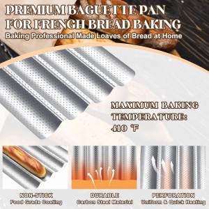 Sliner 5 Pack Nonstick Baguette Bread Pan for French Bread Baking 15 Inch 2&3&4 Loaves Baguette Baking Tray for Sourdough 2 Pcs Proofing Cloth Dough Suitable for Creating Crisp Golden Brown Crust