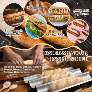 Sliner 5 Pack Nonstick Baguette Bread Pan for French Bread Baking 15 Inch 2&3&4 Loaves Baguette Baking Tray for Sourdough 2 Pcs Proofing Cloth Dough Suitable for Creating Crisp Golden Brown Crust