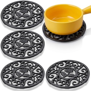 4 Pcs Cast Iron Trivet, 4.6 Inch Round M...