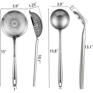 Stainless Steel Soup Ladle and Slotted Spoon Set - 15.8
