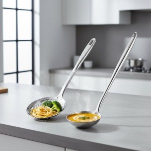 Stainless Steel Soup Ladle and Slotted Spoon Set - 15.8