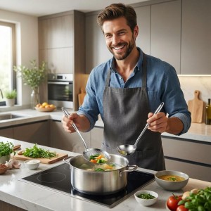 Stainless Steel Soup Ladle and Slotted Spoon Set - 15.8