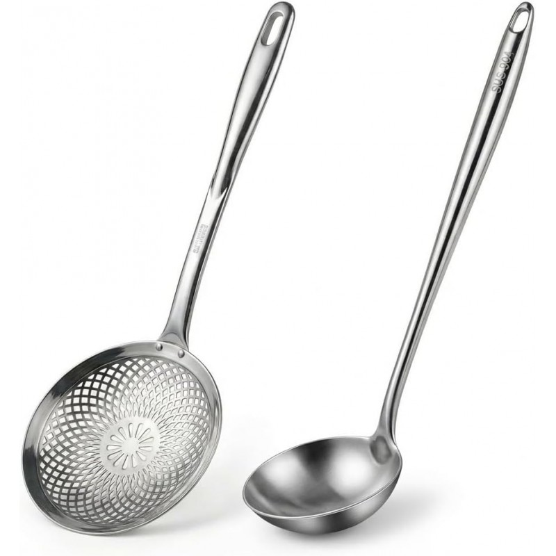 Stainless Steel Soup Ladle and Slotted Spoon Set - 15.8
