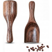 2Pcs Small Wooden Coffee Scoop, 4.33 Inch Solid Wood Short Handle Scoop for Coffee, Mini Wood Measuring Spoon for Jars, Canisters, Tea, Sugar, Spices