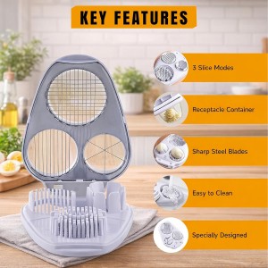 Egg Slicer for Hard Boiled Eggs – 3-in-1 Stainless Steel Egg Cutter & Hard Boiled Egg Slicer, Heavy Duty Egg Chopper with Cleaning Brush for Strawberry, Mushroom, Grape, Cherry Tomato