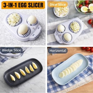 Egg Slicer for Hard Boiled Eggs – 3-in-1 Stainless Steel Egg Cutter & Hard Boiled Egg Slicer, Heavy Duty Egg Chopper with Cleaning Brush for Strawberry, Mushroom, Grape, Cherry Tomato