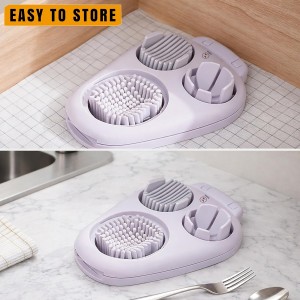 Egg Slicer for Hard Boiled Eggs – 3-in-1 Stainless Steel Egg Cutter & Hard Boiled Egg Slicer, Heavy Duty Egg Chopper with Cleaning Brush for Strawberry, Mushroom, Grape, Cherry Tomato