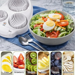 Egg Slicer for Hard Boiled Eggs – 3-in-1 Stainless Steel Egg Cutter & Hard Boiled Egg Slicer, Heavy Duty Egg Chopper with Cleaning Brush for Strawberry, Mushroom, Grape, Cherry Tomato