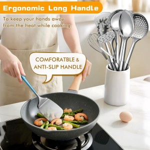 9 Pcs Cooking Utensils Set, Stainless Steel Kitchen Utensils, Heat Resistant Metal Kitchen Tools Include Solid & Slotted Spatula, Serving Spoon, Ladle, Pasta Server,Potato Maseher, Egg Whisk, Silver