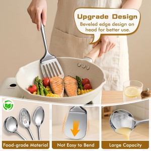 9 Pcs Cooking Utensils Set, Stainless Steel Kitchen Utensils, Heat Resistant Metal Kitchen Tools Include Solid & Slotted Spatula, Serving Spoon, Ladle, Pasta Server,Potato Maseher, Egg Whisk, Silver