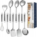 9 Pcs Cooking Utensils Set, Stainless Steel Kitchen Utensils, Heat Resistant Metal Kitchen Tools Include Solid & Slotted Spatula, Serving Spoon, Ladle, Pasta Server,Potato Maseher, Egg Whisk, Silver