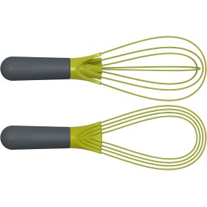 Joseph Joseph Twist Whisk 2-In-1 Collapsible Balloon and Flat Whisk Silicone Coated Steel Wire, Gray/Green (Pack of 2)