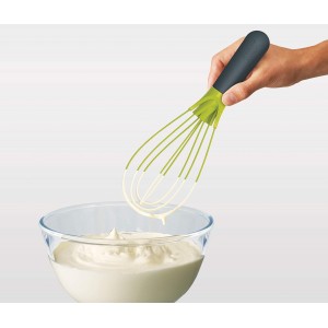 Joseph Joseph Twist Whisk 2-In-1 Collapsible Balloon and Flat Whisk Silicone Coated Steel Wire, Gray/Green (Pack of 2)