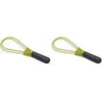 Joseph Joseph Twist Whisk 2-In-1 Collapsible Balloon and Flat Whisk Silicone Coated Steel Wire, Gray/Green (Pack of 2)