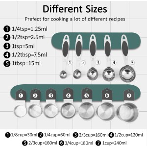 Magnetic Measuring Cups and Spoons Set, Including 7 Stainless Steel Nesting Measuring Cups and 5 Magnetic Measuring Spoons for Cooking & Baking (Black)