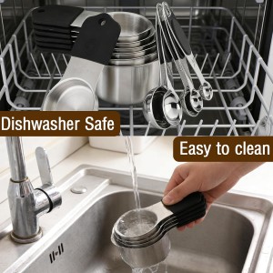 Magnetic Measuring Cups and Spoons Set, Including 7 Stainless Steel Nesting Measuring Cups and 5 Magnetic Measuring Spoons for Cooking & Baking (Black)