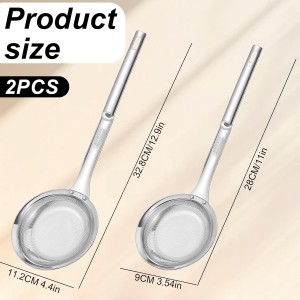 Stainless Steel Fine Mesh Skimmer Spoon, Fat Skimmer Spoon Fine Mesh, Colander Strainer, Oil Filter Food Strainer for Cooking Oil, Grease Foam, Food Vegetable Hot Pot (2 Pack, Large+small)