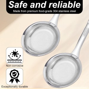 Stainless Steel Fine Mesh Skimmer Spoon, Fat Skimmer Spoon Fine Mesh, Colander Strainer, Oil Filter Food Strainer for Cooking Oil, Grease Foam, Food Vegetable Hot Pot (2 Pack, Large+small)