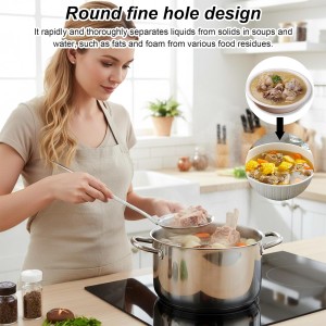 Stainless Steel Fine Mesh Skimmer Spoon, Fat Skimmer Spoon Fine Mesh, Colander Strainer, Oil Filter Food Strainer for Cooking Oil, Grease Foam, Food Vegetable Hot Pot (2 Pack, Large+small)