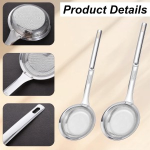 Stainless Steel Fine Mesh Skimmer Spoon, Fat Skimmer Spoon Fine Mesh, Colander Strainer, Oil Filter Food Strainer for Cooking Oil, Grease Foam, Food Vegetable Hot Pot (2 Pack, Large+small)
