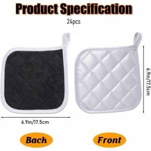 24 Pcs Cotton Hot Pads for Kitchen Heat Resistant, 7 x 7 Inch Pot Holders Bulk with Hanging Loops Square Potholders Oven Hot Pads for Kitchen Cooking Baking (Grey/Black)