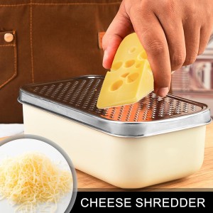 Cheese Grater With Container Box,Grater Cheese Shredder,2 In1 Fruit Vegetable Chopper Onion Choppers,Perfect For Hard Parmesan Or Soft Cheddar Cheeses,Ginger,Butter,Vegetables Etc(White)