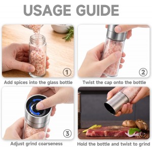 Professional Salt or Pepper Grinder– Stainless Steel Refillable Pepper Mill with Adjustable Coarseness, Ceramic Rotor, Reliable & Portable Design (1 Pack)