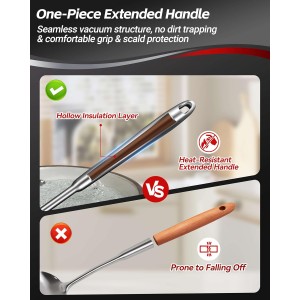 304 Stainless Steel Cooking Utensils Set - 18 PCS Long Metal Serving Utensils, Kitchen Tools - Whisk, Masher, Fork, Tongs, Solid/Slotted Spoon, Spatula, Turner, Ladle, Skimmer, Pasta, Large Spoon Set