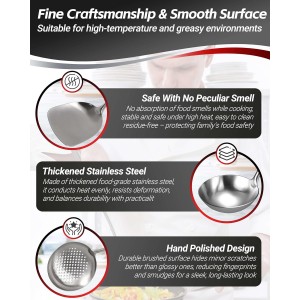 304 Stainless Steel Cooking Utensils Set - 18 PCS Long Metal Serving Utensils, Kitchen Tools - Whisk, Masher, Fork, Tongs, Solid/Slotted Spoon, Spatula, Turner, Ladle, Skimmer, Pasta, Large Spoon Set