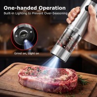 Bonsenkitchen Electric Salt and Pepper Grinder Set Battery Operated,95ml Large Capacity Pepper Mill with LED Light, Automatic One Handed Operation Salt Shaker for Kitchen, BBQ & Camping
