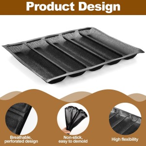 2 PACK 5-Loaf Silicone Perforated Bread Mold - Non-Stick Baguette Baking Pan for Homemade Subway-Style Sandwiches & Hoagies - Fits Standard 17x13 Half Sheet Pan