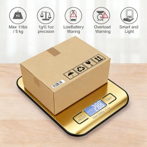Digital Shipping Scale,Stainless Steel Panel, Accurate Portable Postal Scale for Packages, Small Business,Kitchen, Food, Handmade, Liquids, and Boutique (Mirror Gold Battery(5kg/1g))
